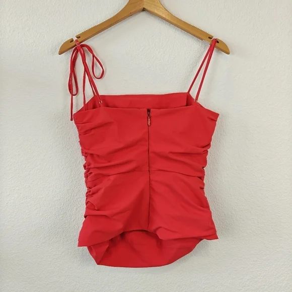Cinq A Sept Zoey Spaghetti Strap Square Neck Ruffle Red Blouse Size XS - Picture 9 of 15